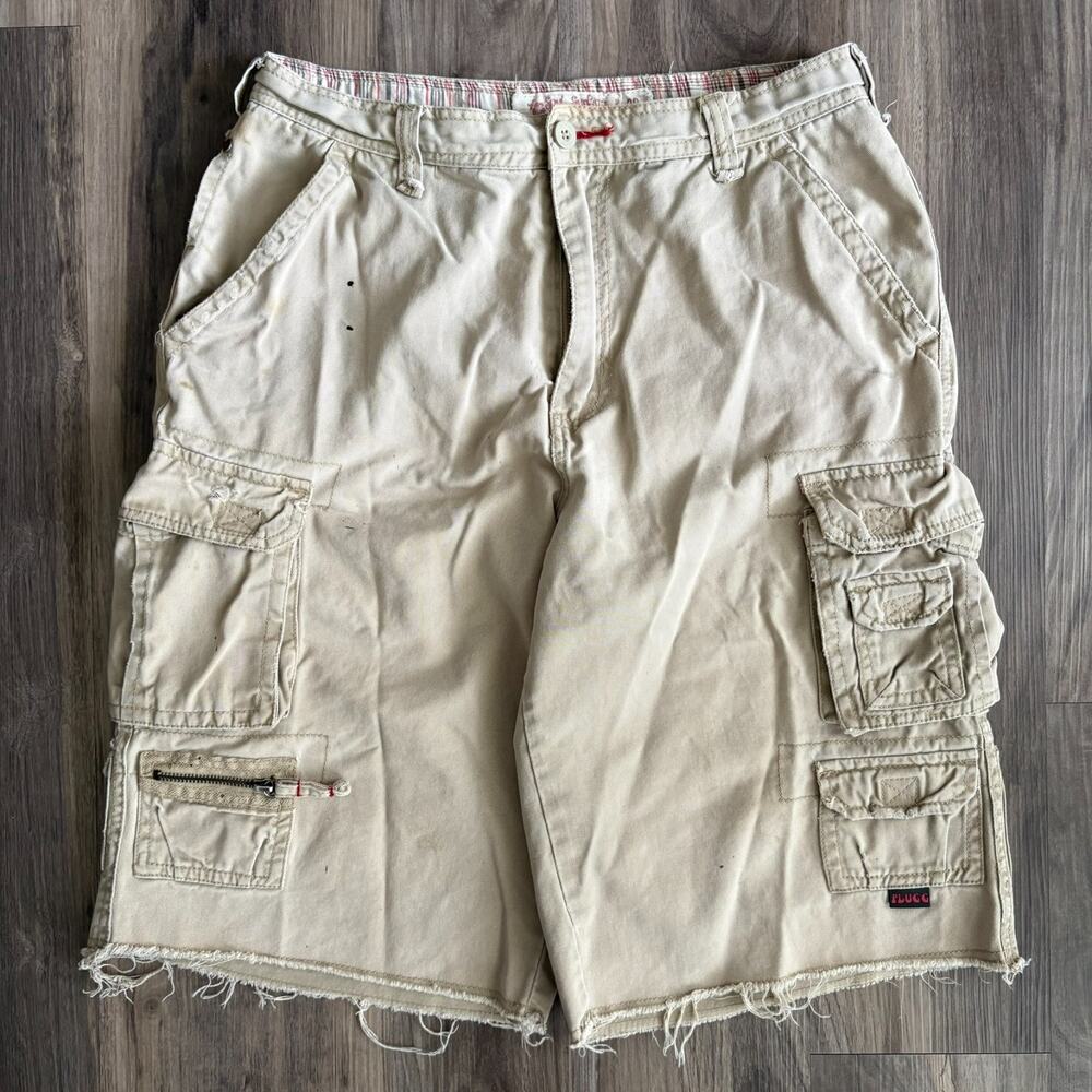 Vintage Plugg Cargo Shorts Men's Size 30 Skate Surf Grunge Worn Baggy Wide Leg